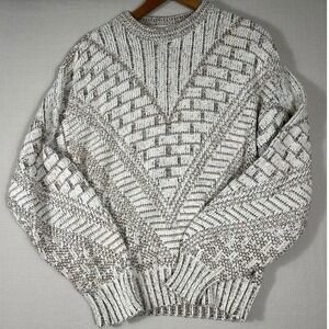 Boundary Waters Sweater Mens L Cream Brown Vintage Knit Cotton USA